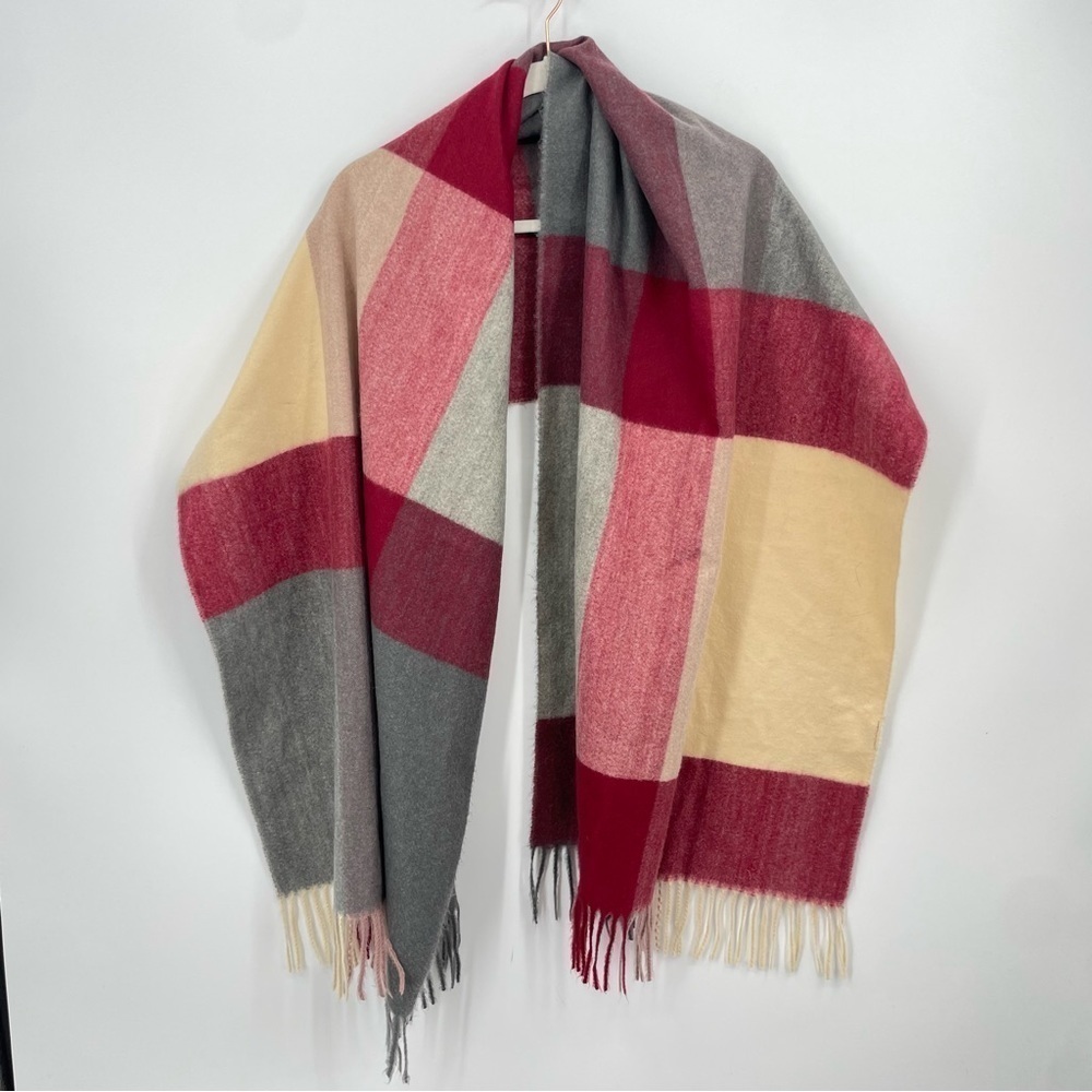 JAYLEY Red beige gray Cashmere silk Blend‎ Wrap Fringe scarf